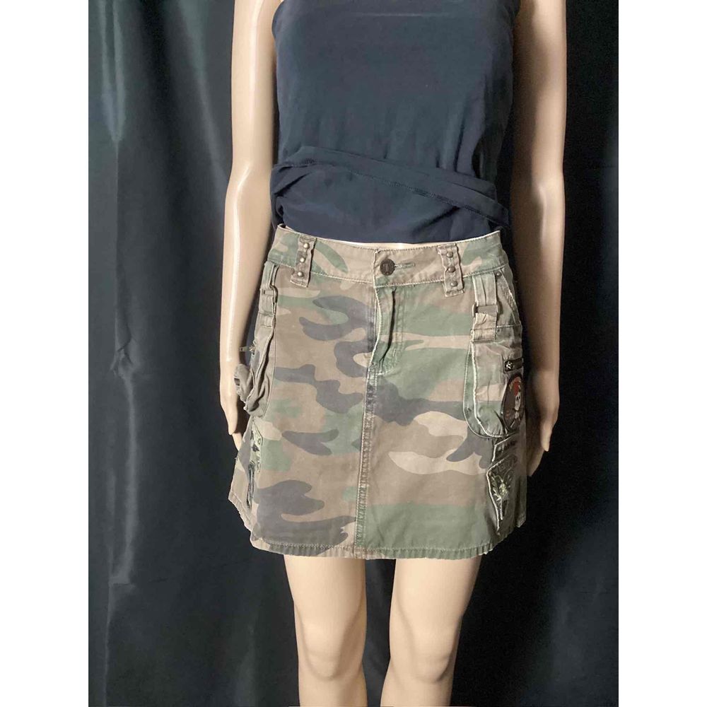 Jell Premium Surplus Skirt Women Size M Green Mini Camo MilitaryPatches Pockets